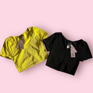 TWO crop tops WILD FABLE •yellow & black • size M • NWT